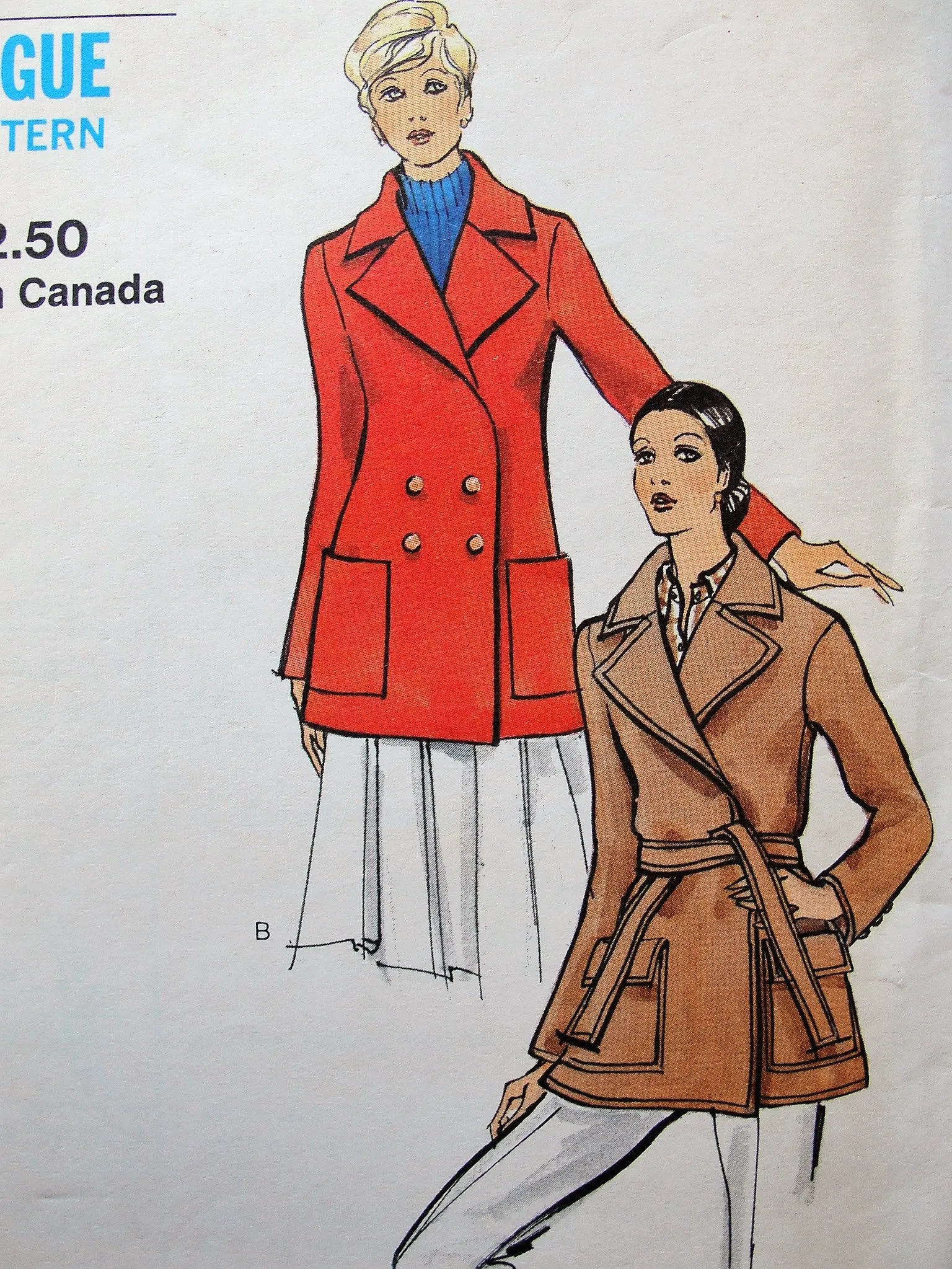 1970s FABULOUS Coat Jacket Pattern VOGUE 8255 Two Versions Classy WRAP or Double Breasted Button,Easy Classy Designs Bust 34 Vintage Sewing Pattern