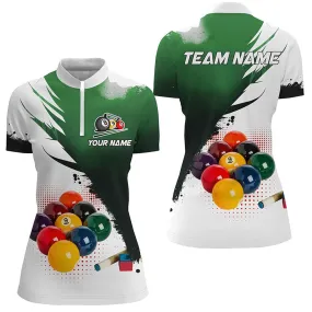 3D 9 Ball Pool Billiard Jerseys Women Polo & Quarter Zip Jersey Custom Billiard Team Shirts Green, Short Sleeve Jersey For Women