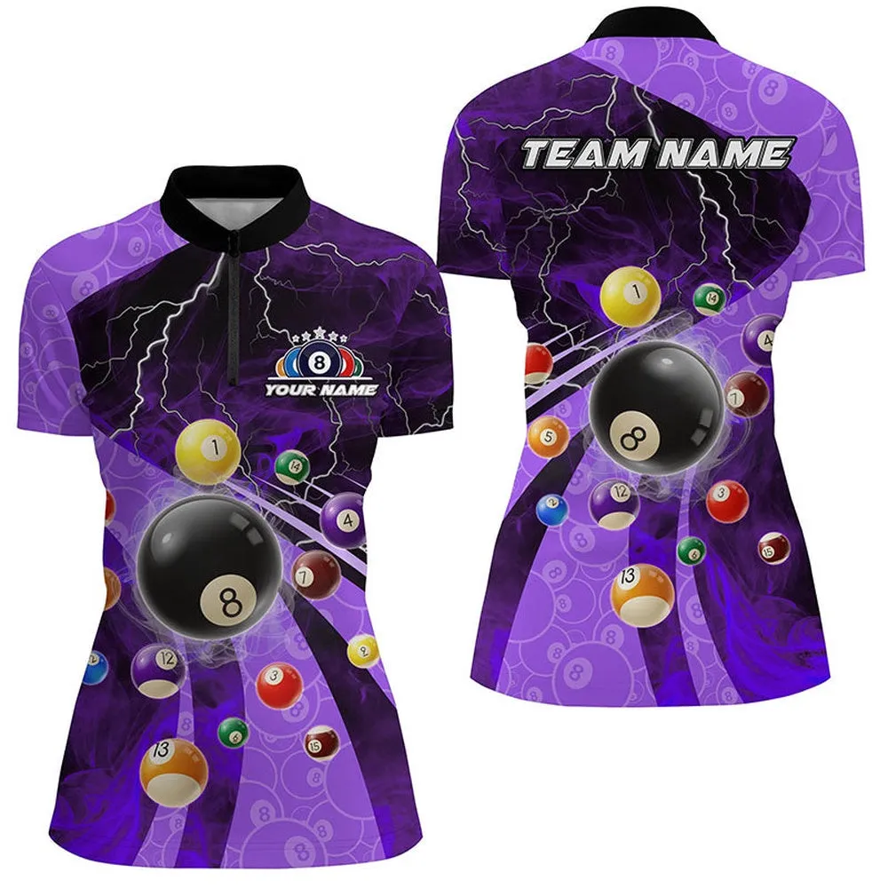 3D Billiard Balls Pool Shirts For Women Customized Lightning Billiard Jerseys Shorts Sleeve Purple, Billiard Gifts