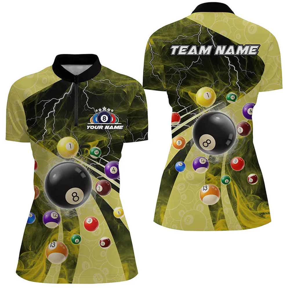 3D Billiard Balls Pool Shirts For Women Customized Lightning Billiard Jerseys Shorts Sleeve Yellow, Billiard Gifts