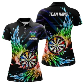 3D Colorful Frozen Ice Women Darts Polo Shirts Personalized Dartboard Darts Attire Jerseys For Team, Custom Team Dart Shirts