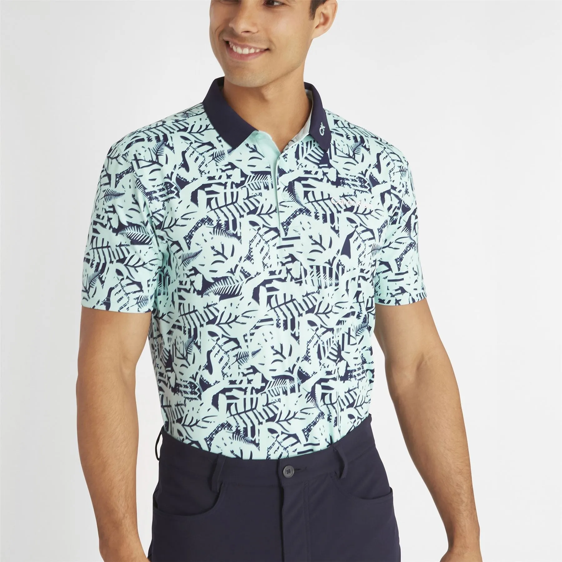 Abstract Print Stretch Polo Aqua Blue - SS24