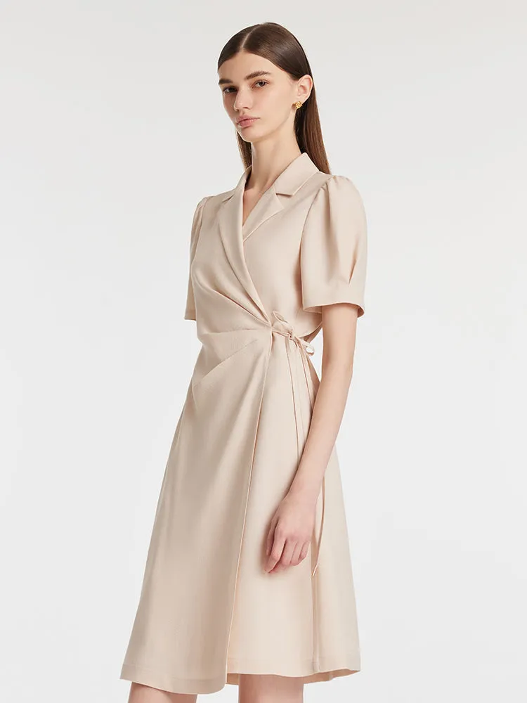 Acetate Ruched Wrapped Lapel Women Midi Dress