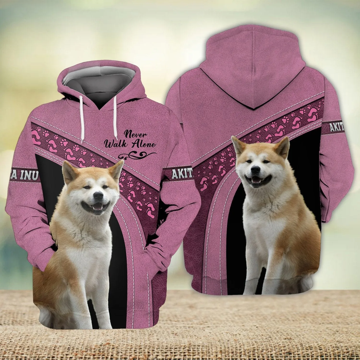 Akita Inu Love Never Walk Alone 3D Full Print Shirts, Dog Memorial Gifts for loss of Dog