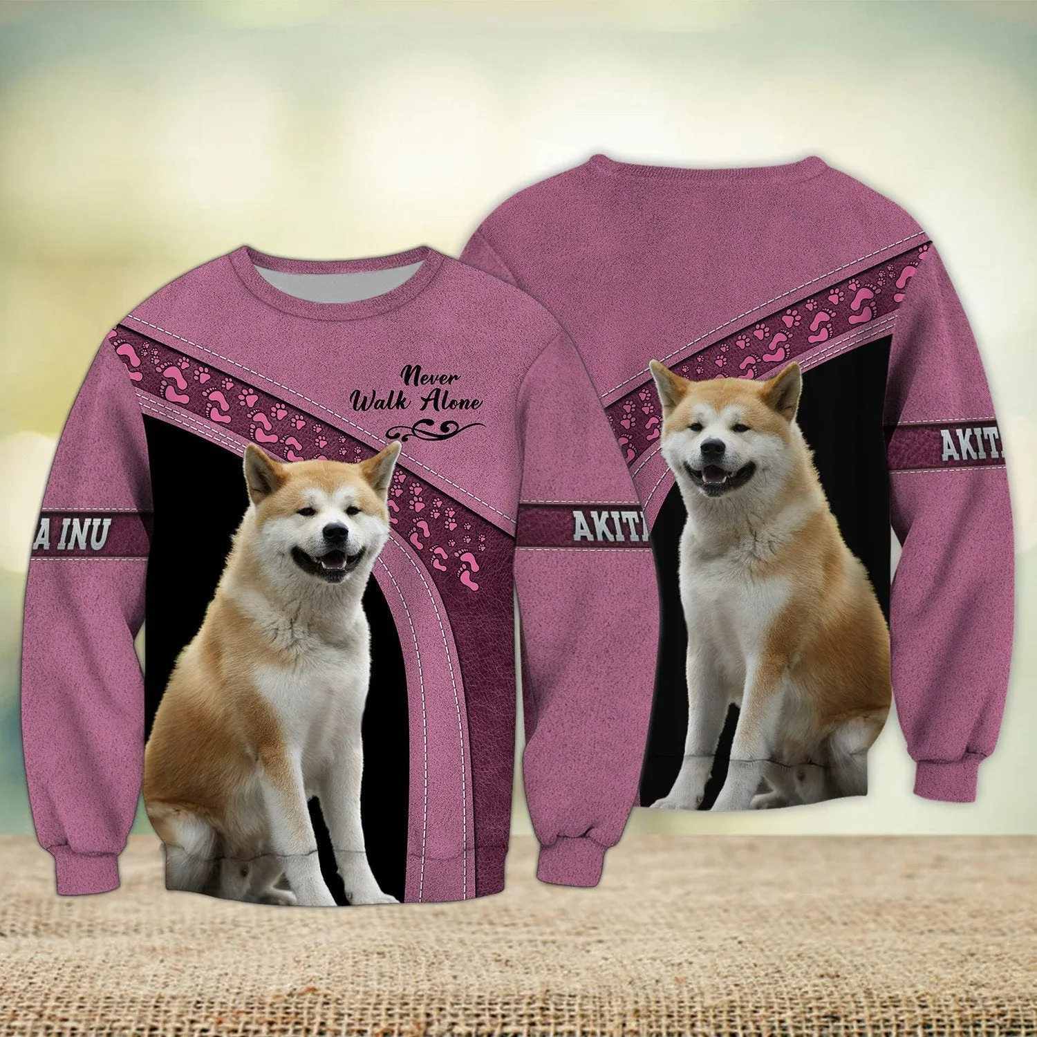 Akita Inu Love Never Walk Alone 3D Full Print Shirts, Dog Memorial Gifts for loss of Dog