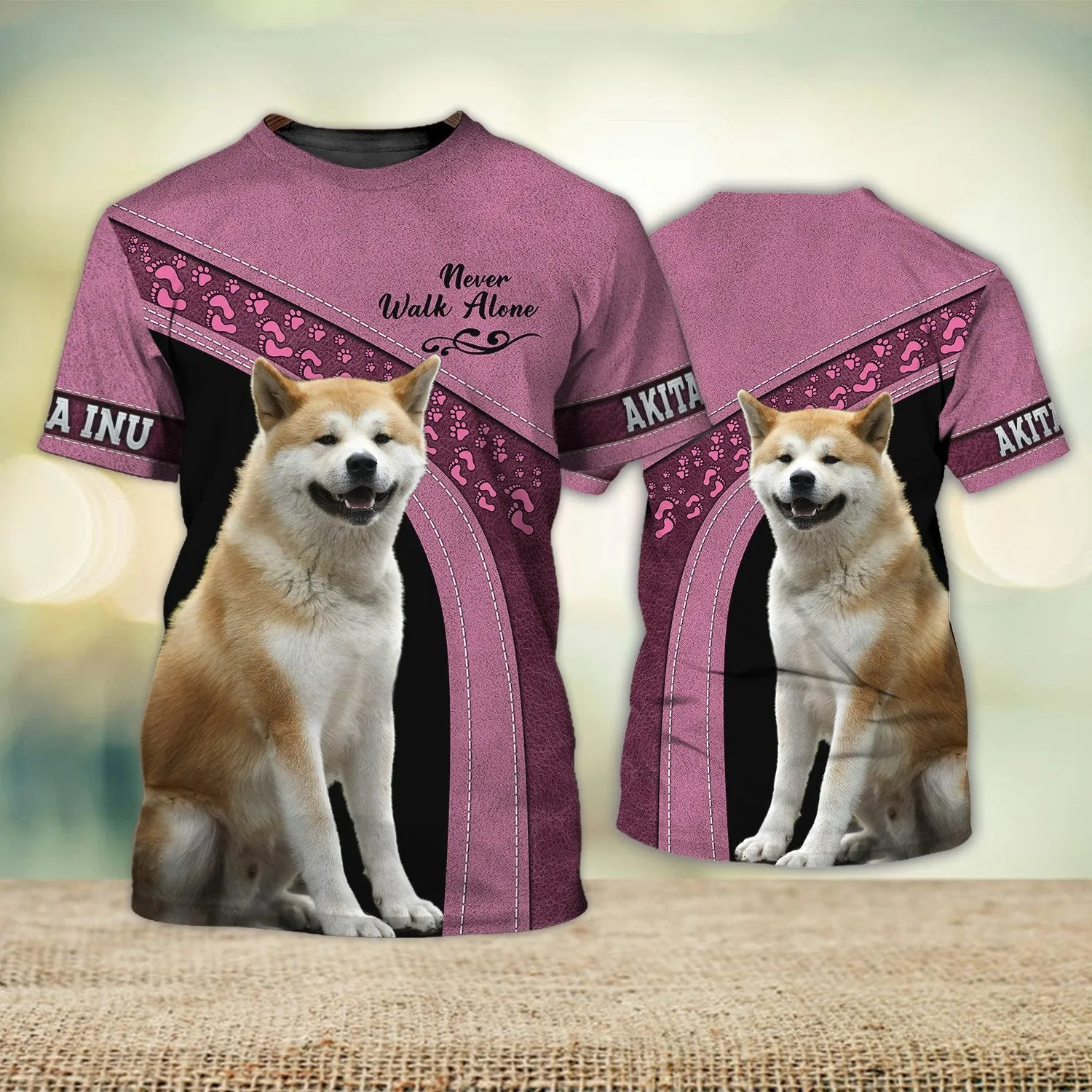 Akita Inu Love Never Walk Alone 3D Full Print Shirts, Dog Memorial Gifts for loss of Dog