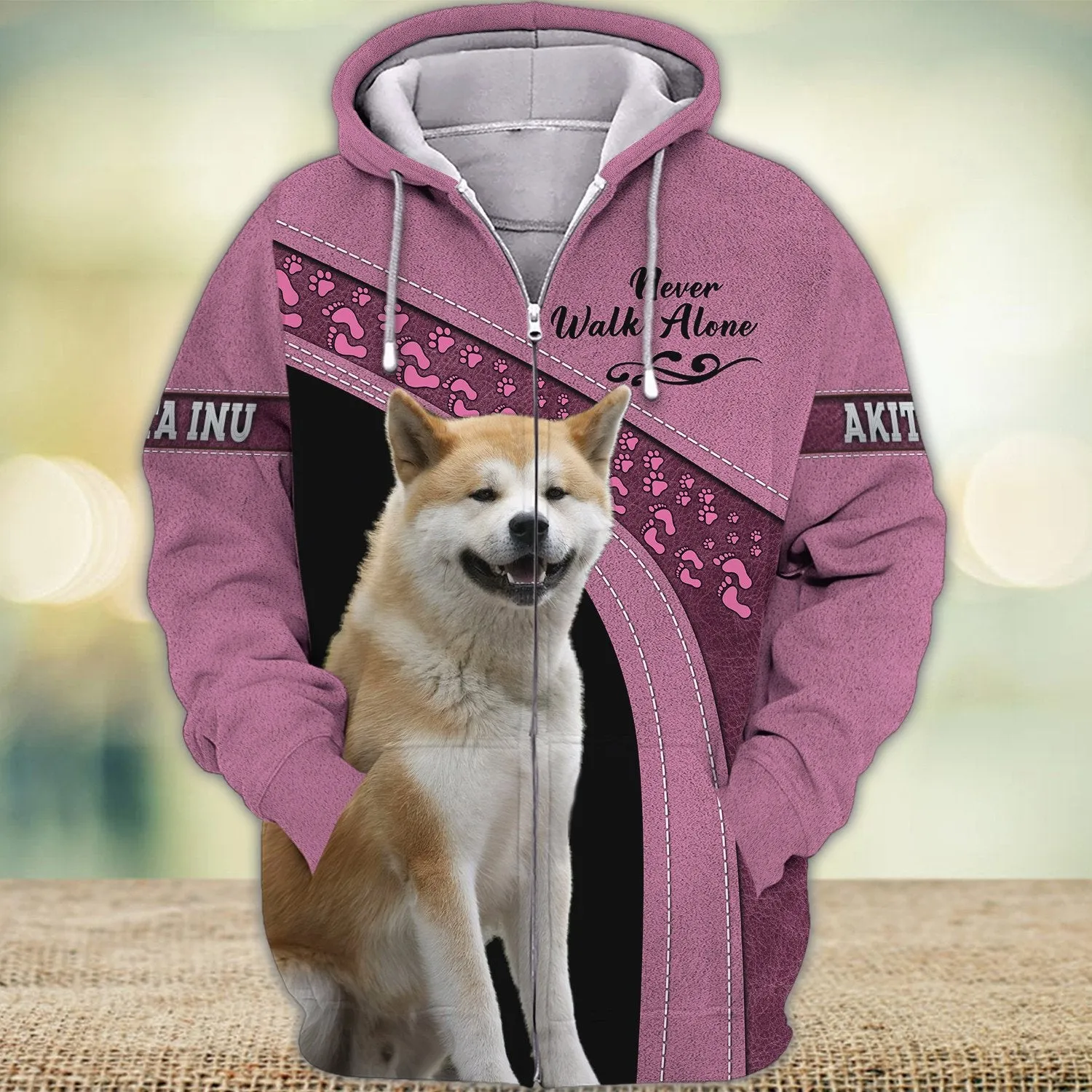 Akita Inu Love Never Walk Alone 3D Full Print Shirts, Dog Memorial Gifts for loss of Dog