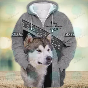 Alaska Malamute Grey Love Never Walk Alone 3D Full Print Shirts, Christmas Dog Memorial Gifts for loss of Dog