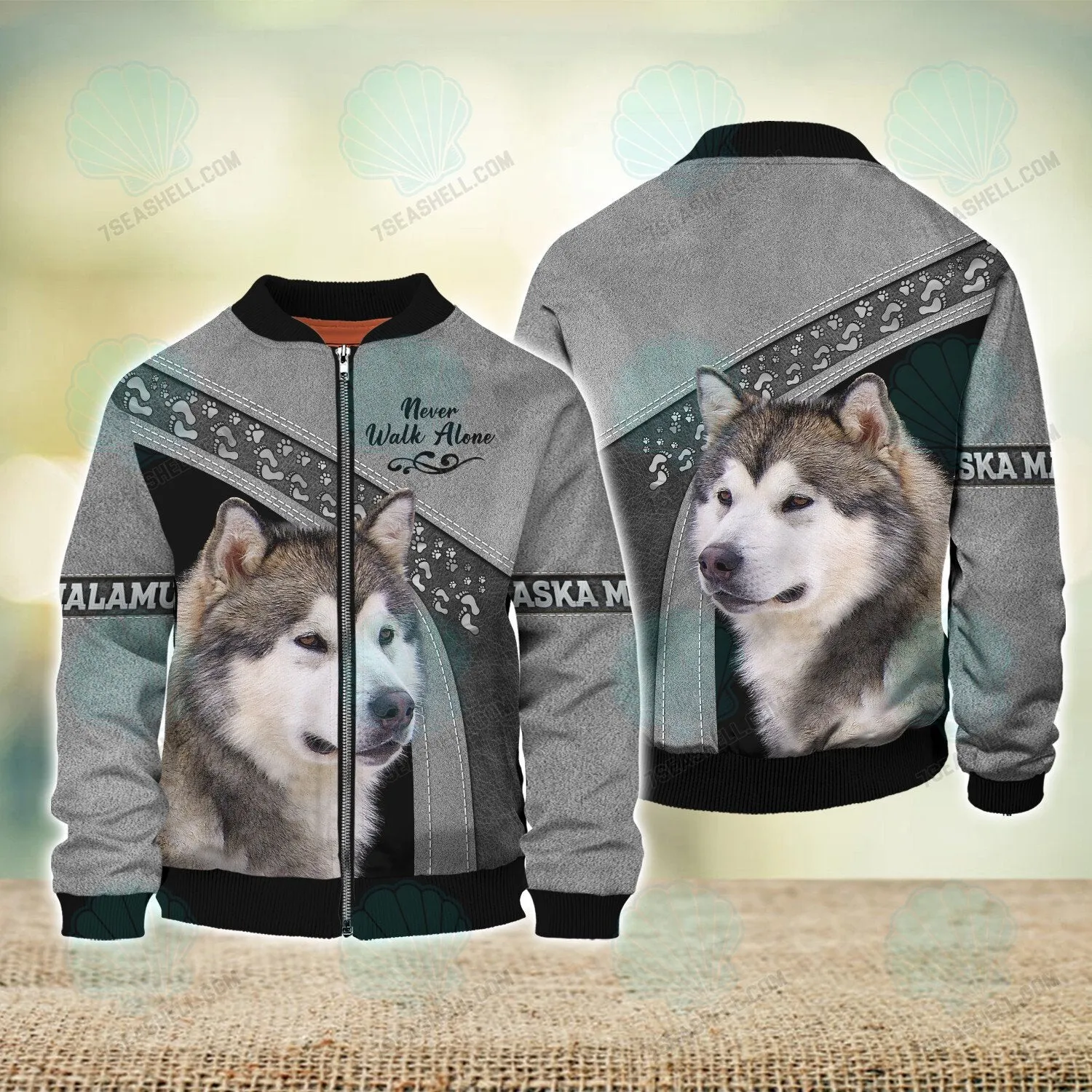 Alaska Malamute Grey Love Never Walk Alone 3D Full Print Shirts, Christmas Dog Memorial Gifts for loss of Dog