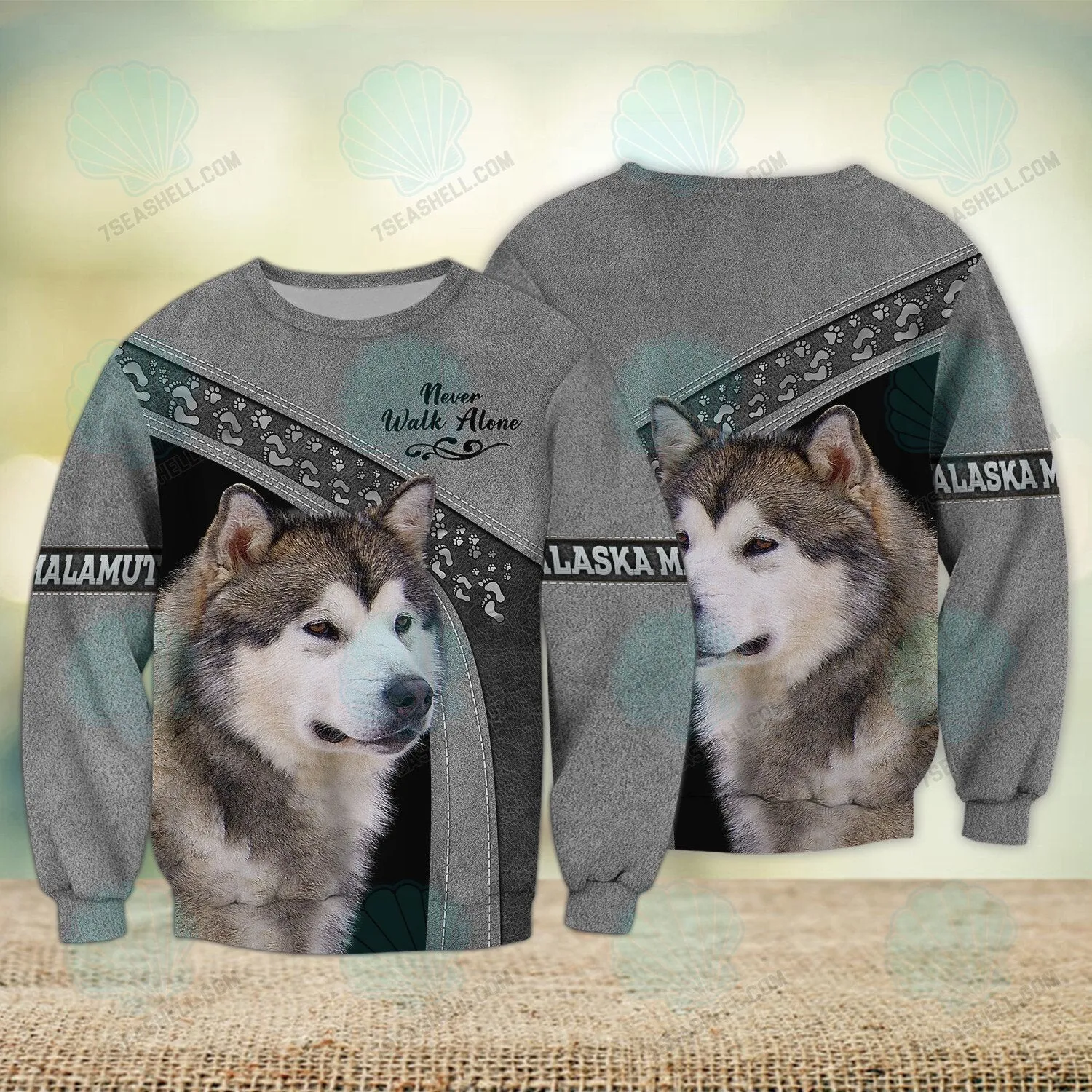 Alaska Malamute Grey Love Never Walk Alone 3D Full Print Shirts, Christmas Dog Memorial Gifts for loss of Dog