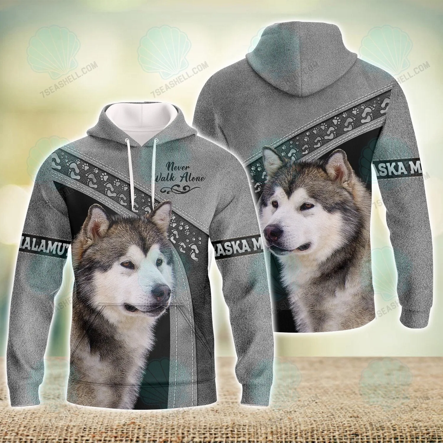 Alaska Malamute Grey Love Never Walk Alone 3D Full Print Shirts, Christmas Dog Memorial Gifts for loss of Dog