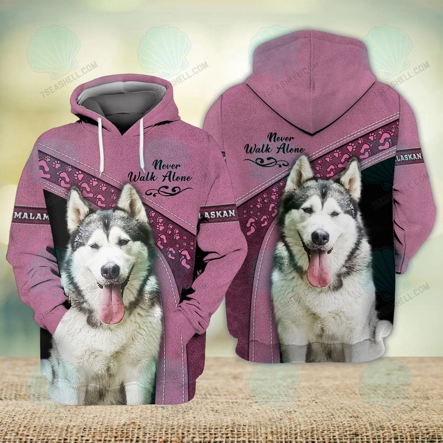 Alaskan Malamute Pink Never Walk Alone 3D Full Print Shirts, Christmas Dog Memorial Gifts for loss of Dog