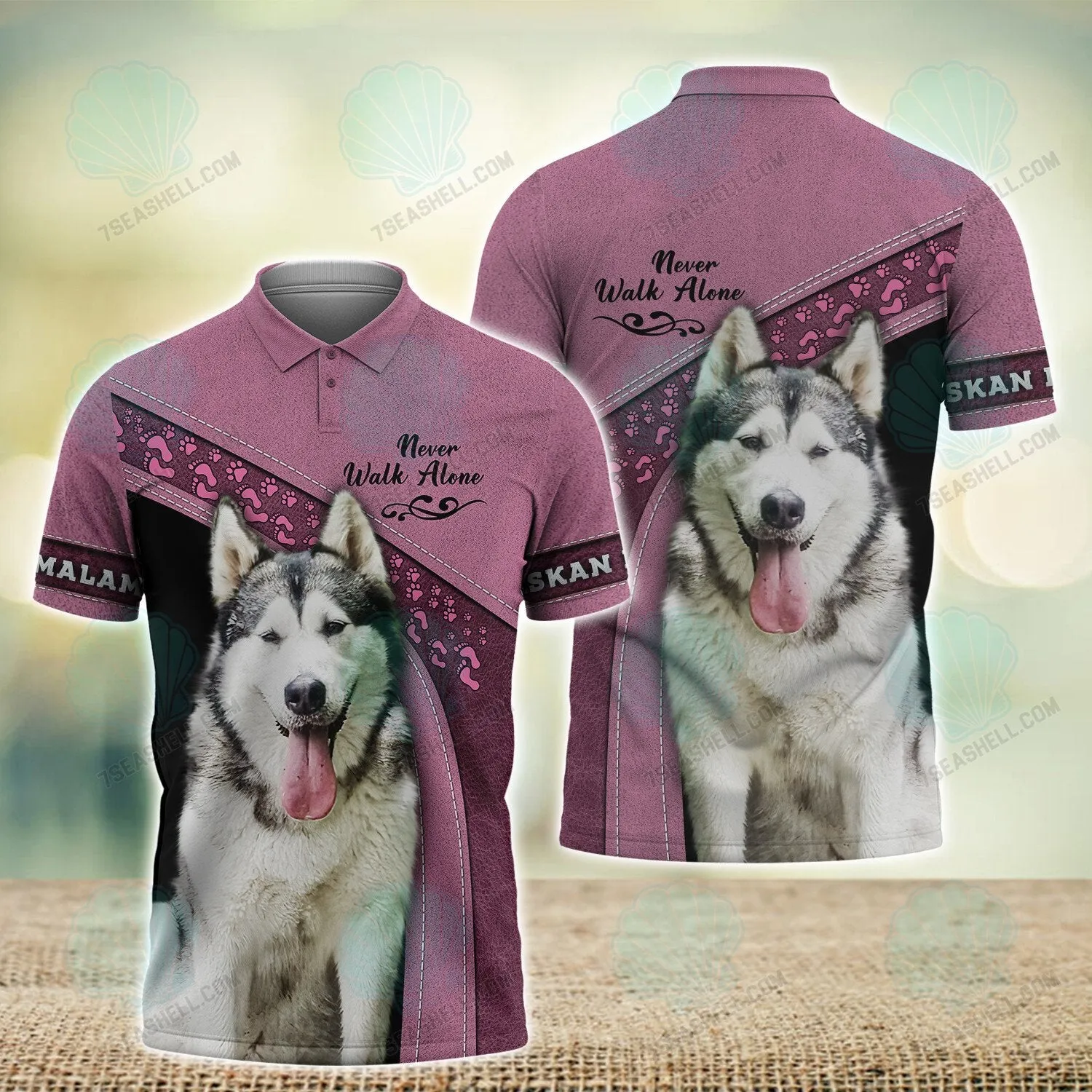 Alaskan Malamute Pink Never Walk Alone 3D Full Print Shirts, Christmas Dog Memorial Gifts for loss of Dog