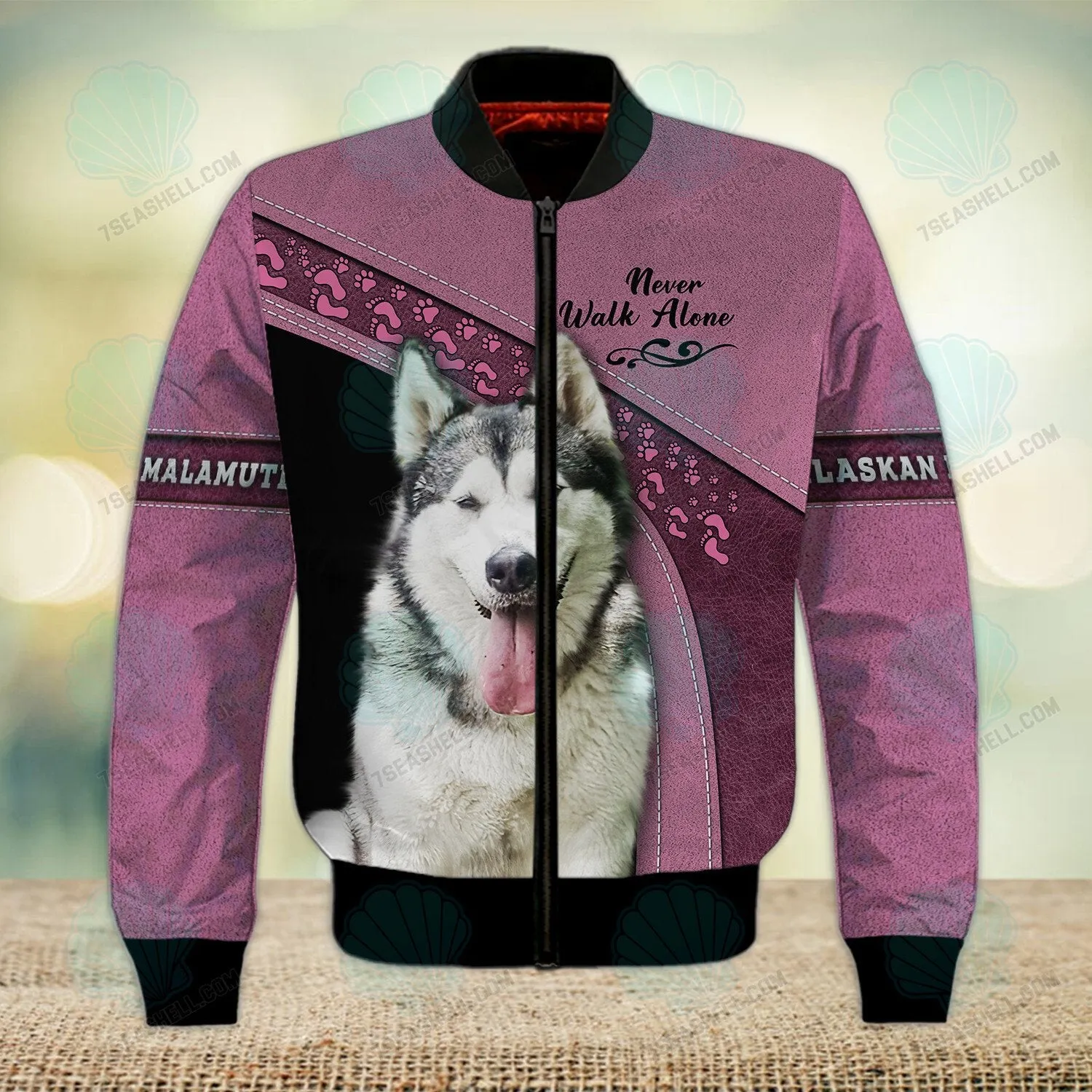 Alaskan Malamute Pink Never Walk Alone 3D Full Print Shirts, Christmas Dog Memorial Gifts for loss of Dog