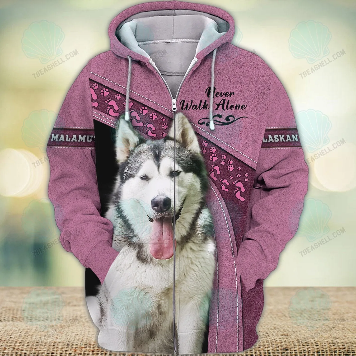 Alaskan Malamute Pink Never Walk Alone 3D Full Print Shirts, Christmas Dog Memorial Gifts for loss of Dog