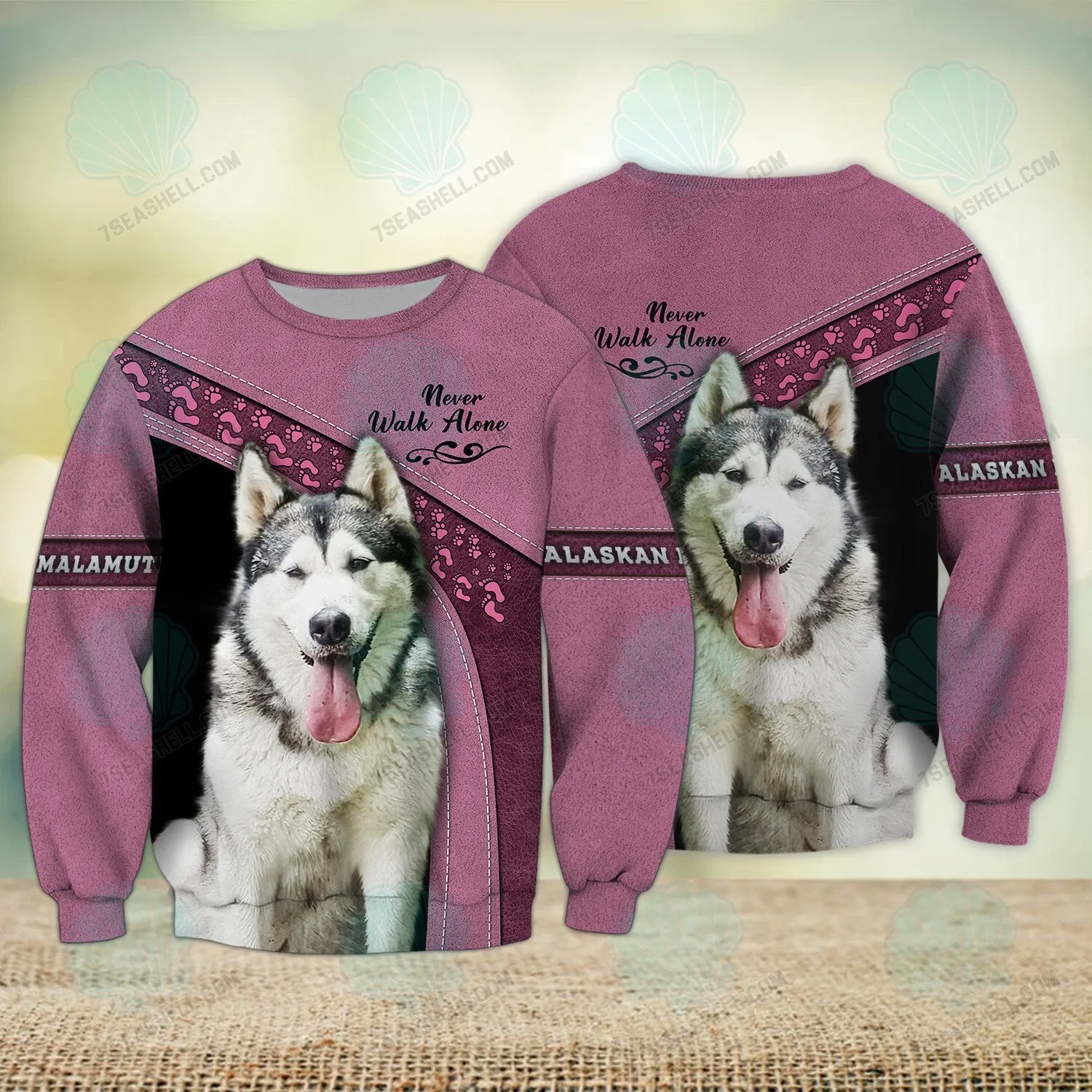 Alaskan Malamute Pink Never Walk Alone 3D Full Print Shirts, Christmas Dog Memorial Gifts for loss of Dog