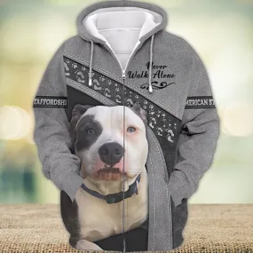 American Staffordshire Never Walk Alone 3D Full Print Shirts, Shirt For Dog Lovers, Dog Memorial Gifts for loss of Dog