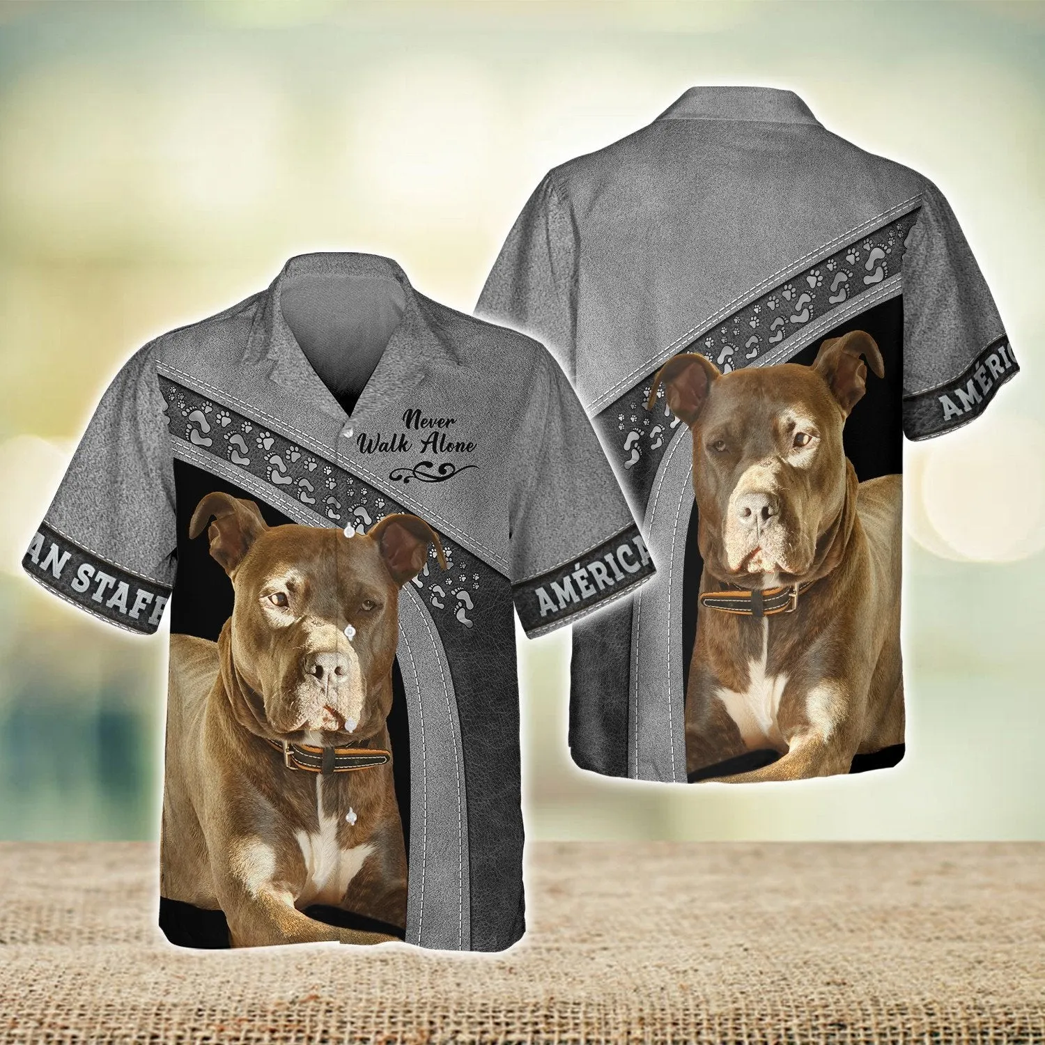 American Staffordshire Terrier Love Never Walk Alone 3D Full Print Shirts, Shirt For Dog Lovers, Dog Memorial Gifts for loss of Dog