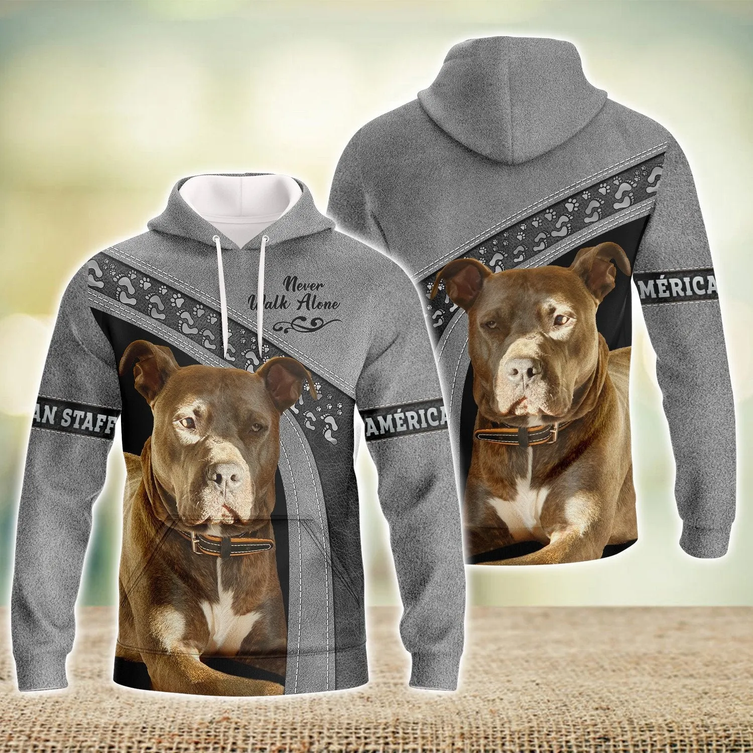 American Staffordshire Terrier Love Never Walk Alone 3D Full Print Shirts, Shirt For Dog Lovers, Dog Memorial Gifts for loss of Dog