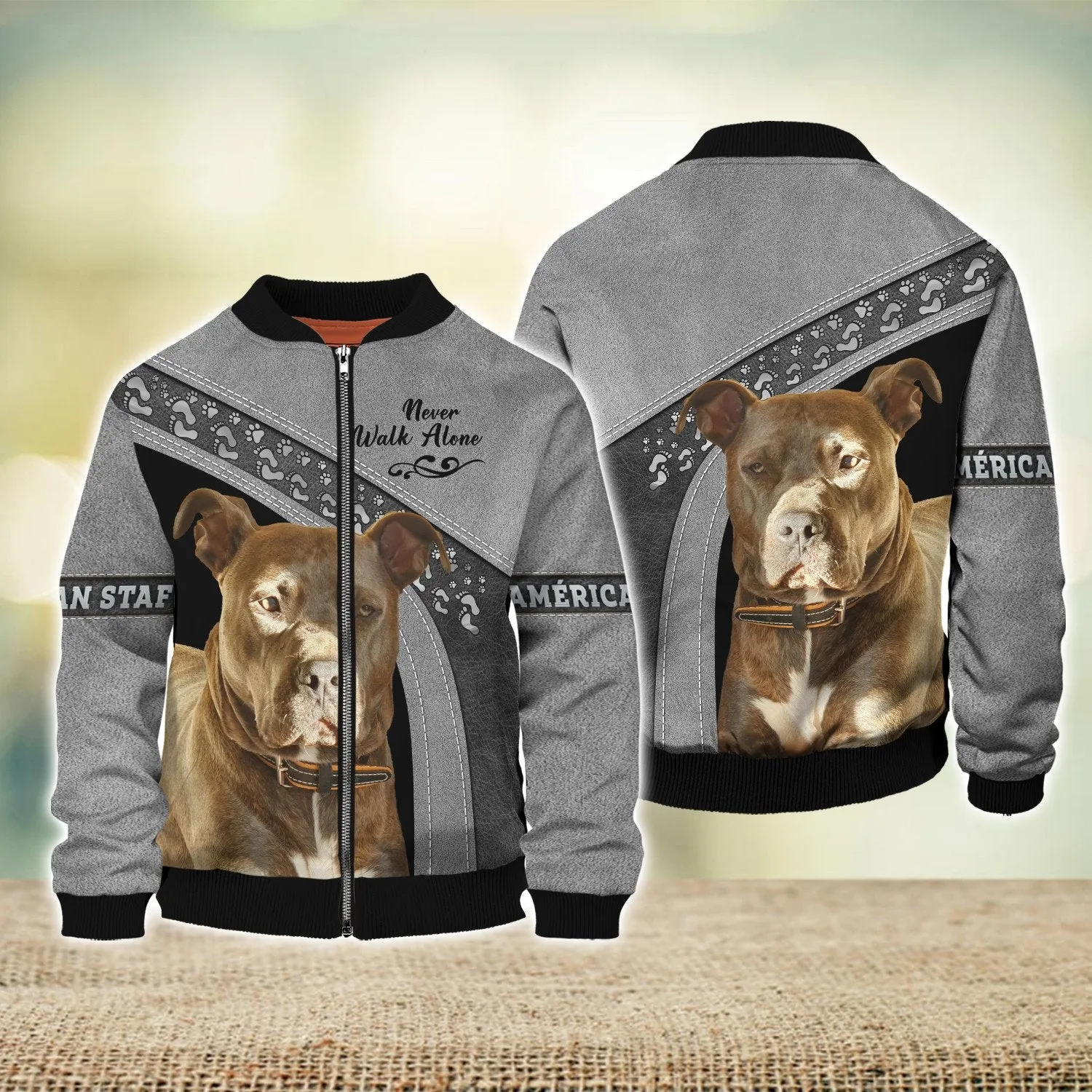 American Staffordshire Terrier Love Never Walk Alone 3D Full Print Shirts, Shirt For Dog Lovers, Dog Memorial Gifts for loss of Dog