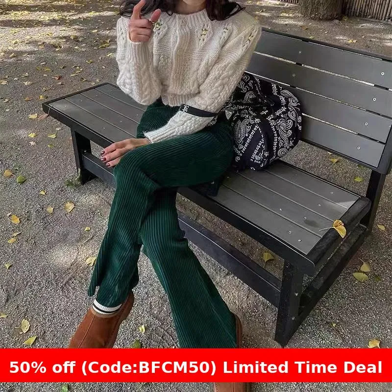 Amozae business casual outfits Autumn and Winter Retro Elastic High Waist Slim Micro Horn Corduroy Casual Trousers for Women