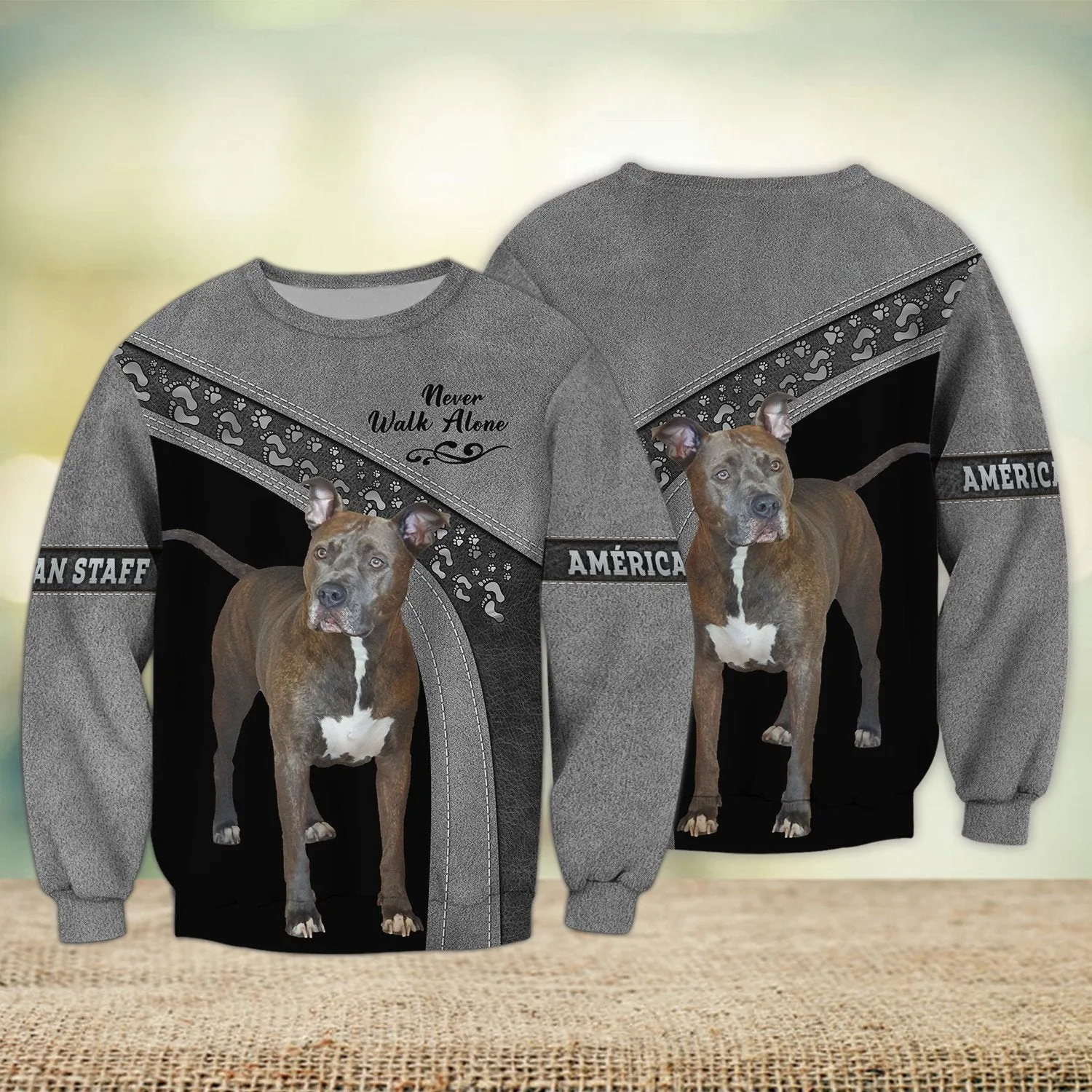 Américan Staff Love Never Walk Alone 3D Full Print Shirts, Shirt For Dog Lovers, Dog Memorial Gifts for loss of Dog