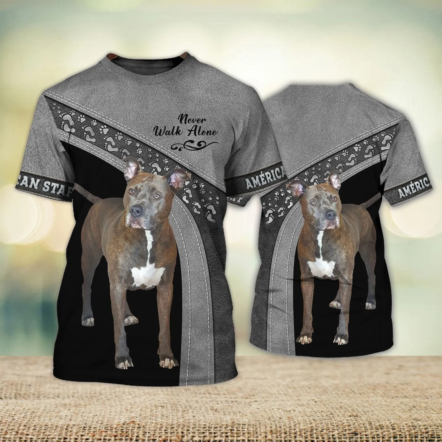 Américan Staff Love Never Walk Alone 3D Full Print Shirts, Shirt For Dog Lovers, Dog Memorial Gifts for loss of Dog