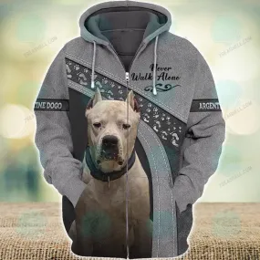 Argentine Dogo Love Never Walk Alone 3D Full Print Shirts, Christmas Dog Memorial Gifts for loss of Dog