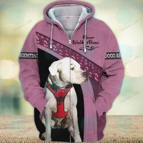 Argentine Dogo Love Pink Never Walk Alone 3D Full Print Shirts, Christmas Dog Memorial Gifts for loss of Dog