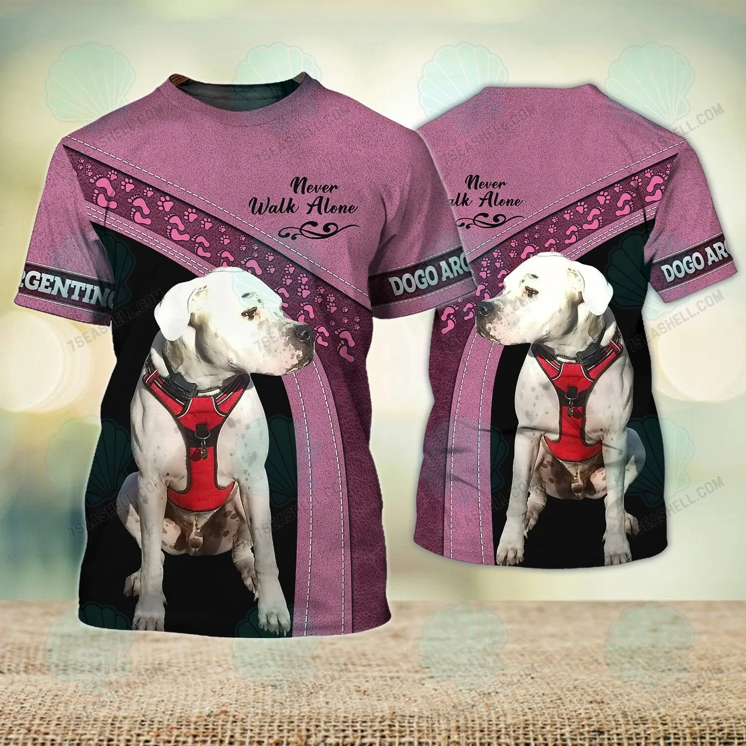 Argentine Dogo Love Pink Never Walk Alone 3D Full Print Shirts, Christmas Dog Memorial Gifts for loss of Dog