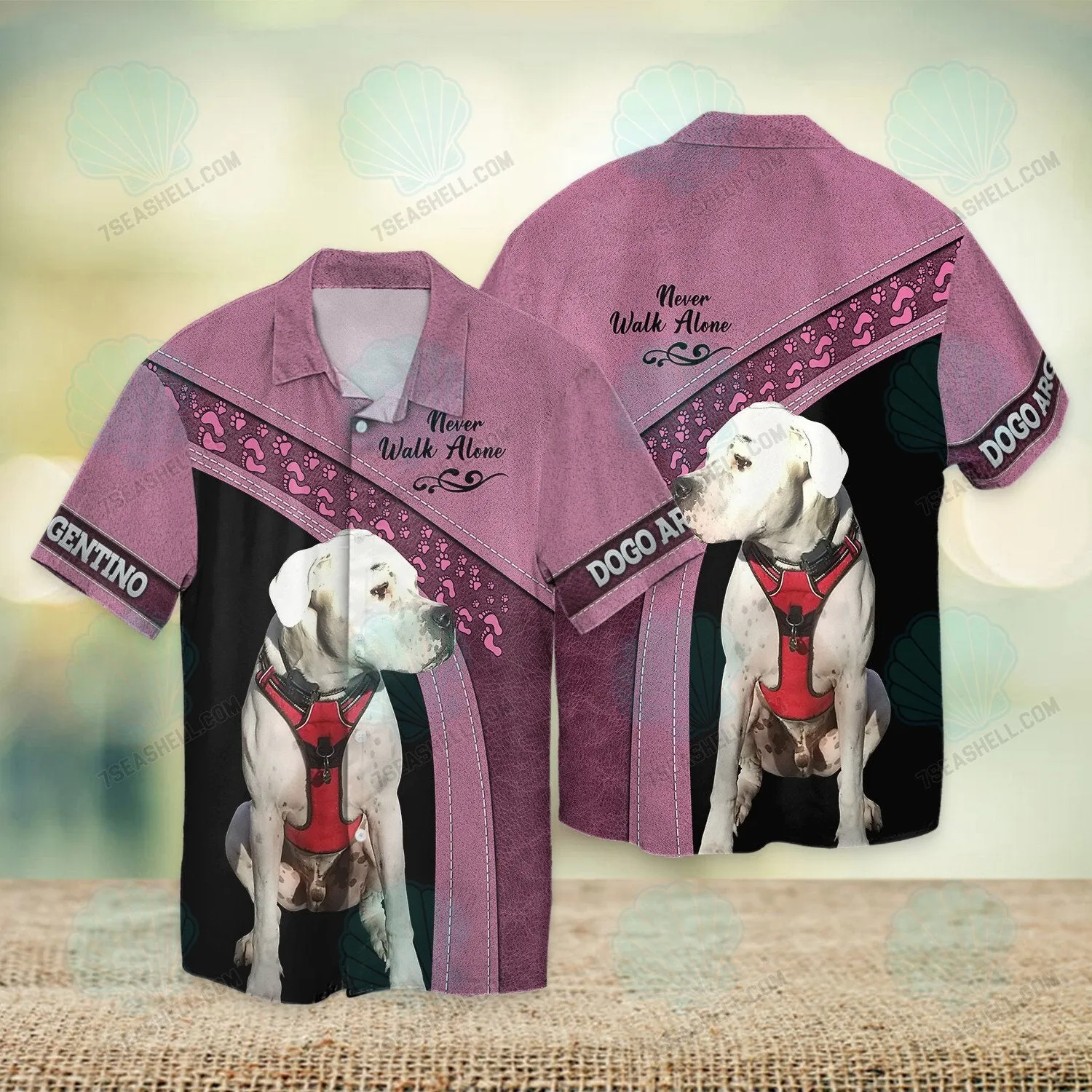 Argentine Dogo Love Pink Never Walk Alone 3D Full Print Shirts, Christmas Dog Memorial Gifts for loss of Dog