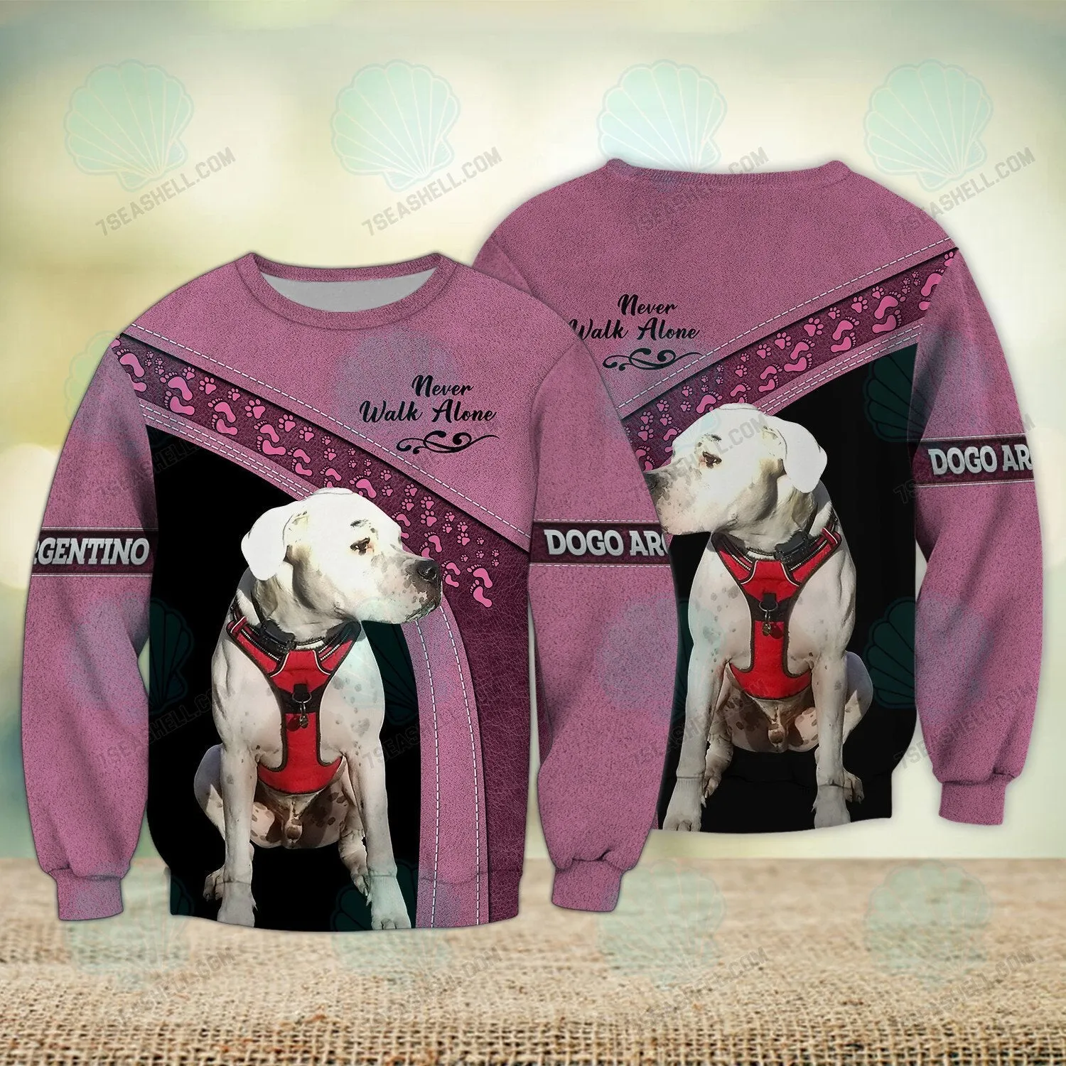 Argentine Dogo Love Pink Never Walk Alone 3D Full Print Shirts, Christmas Dog Memorial Gifts for loss of Dog