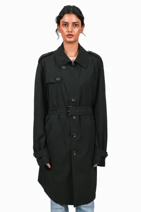 Armani Collezioni Black Nylon Water Repellent Trench Coat w/ Belt sz 42