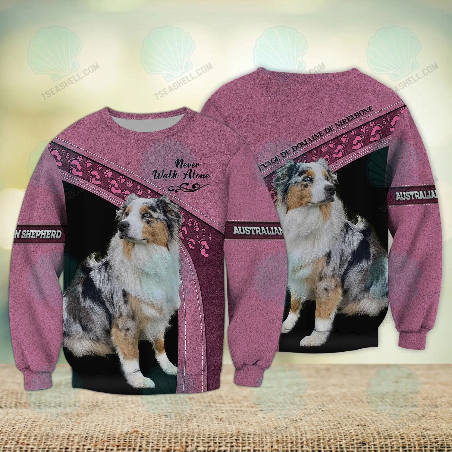 Australian Shepherd Love Never Walk Alone 3D Full Print Christmas Shirts