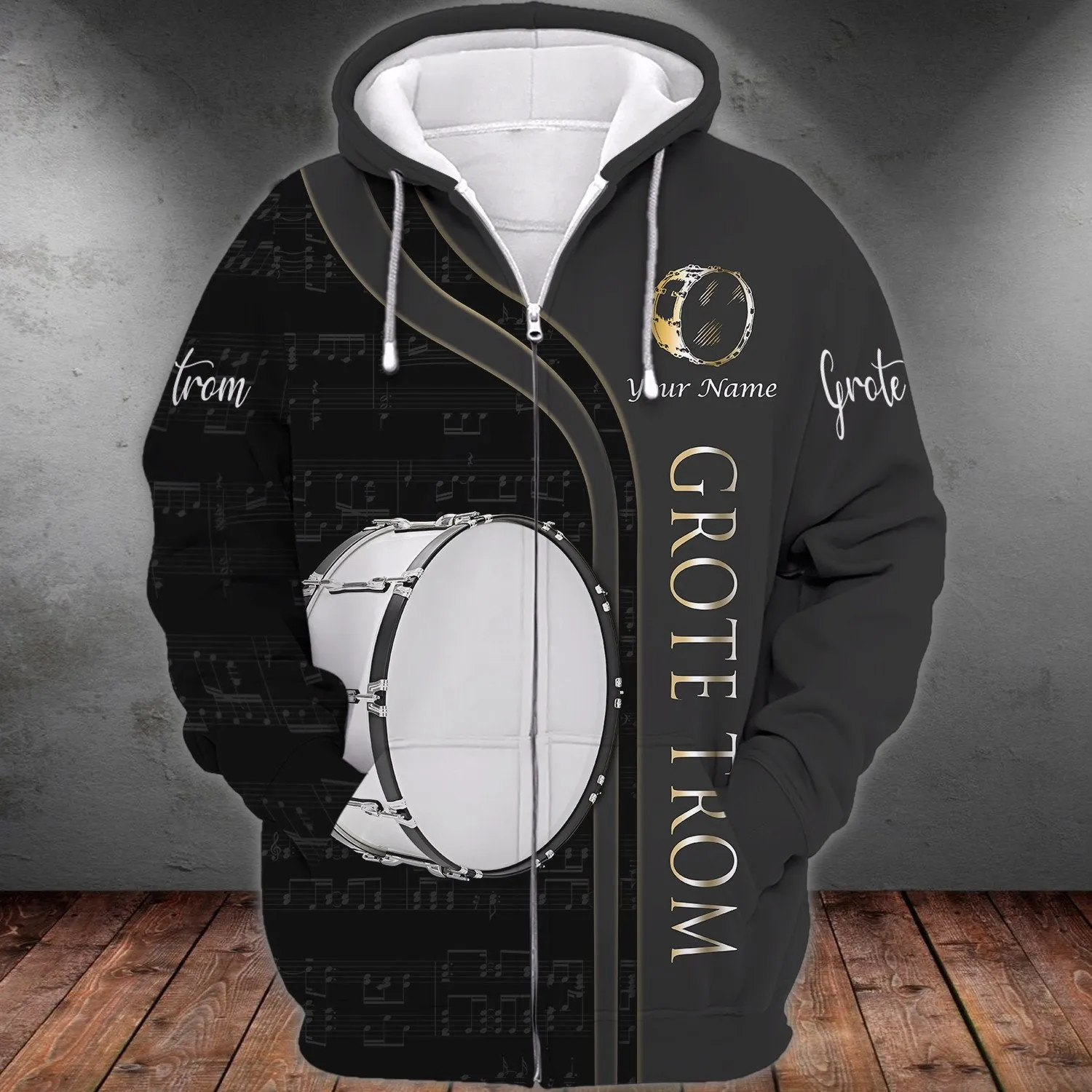 Bassdrum Personalized Name 3D Tshirt Zipper Hoodie Shirts, Gift for Musicial Lovers