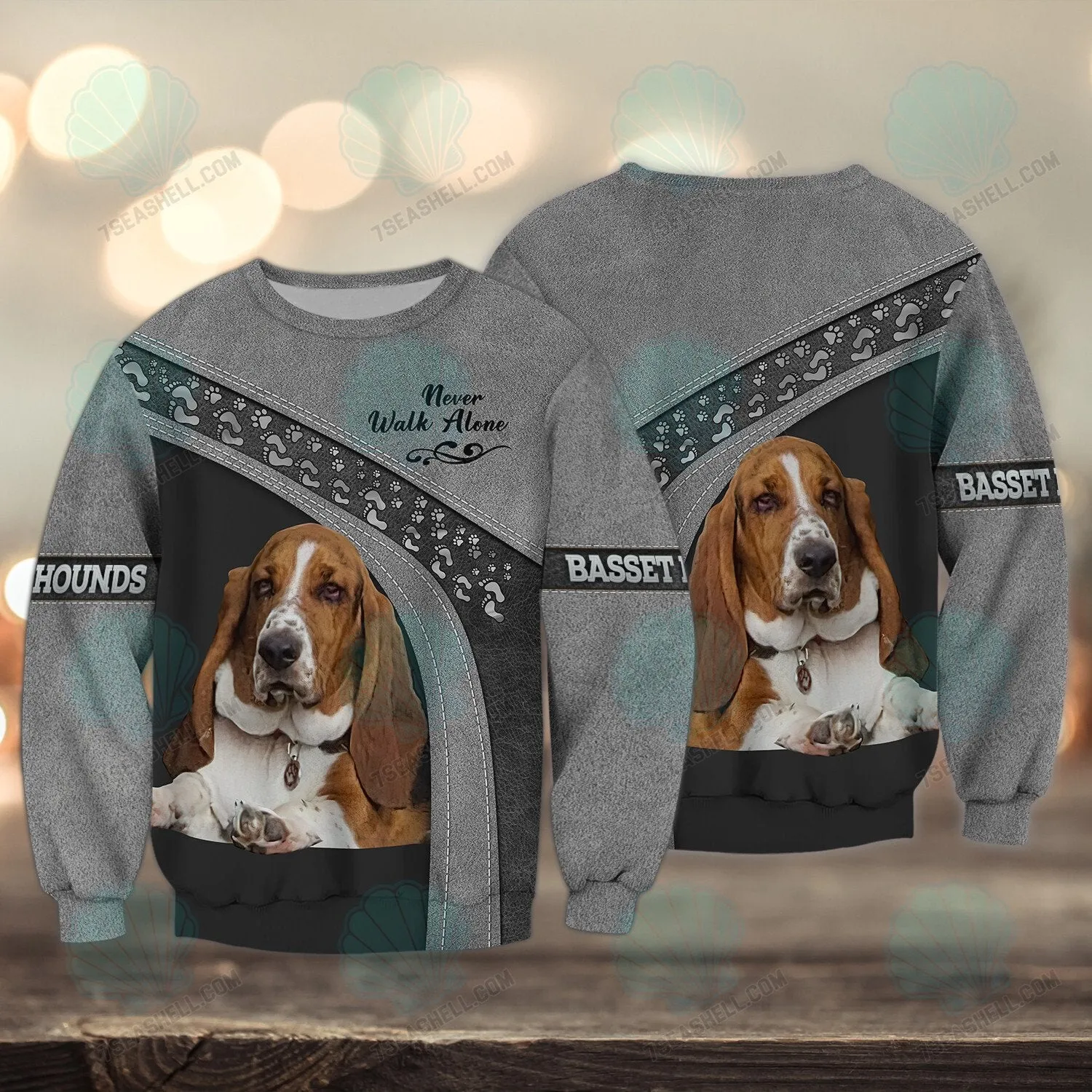 Basset Hound Love Grey Never Walk Alone 3D Full Print Shirts, Christmas Dog Memorial Gifts for loss of Dog