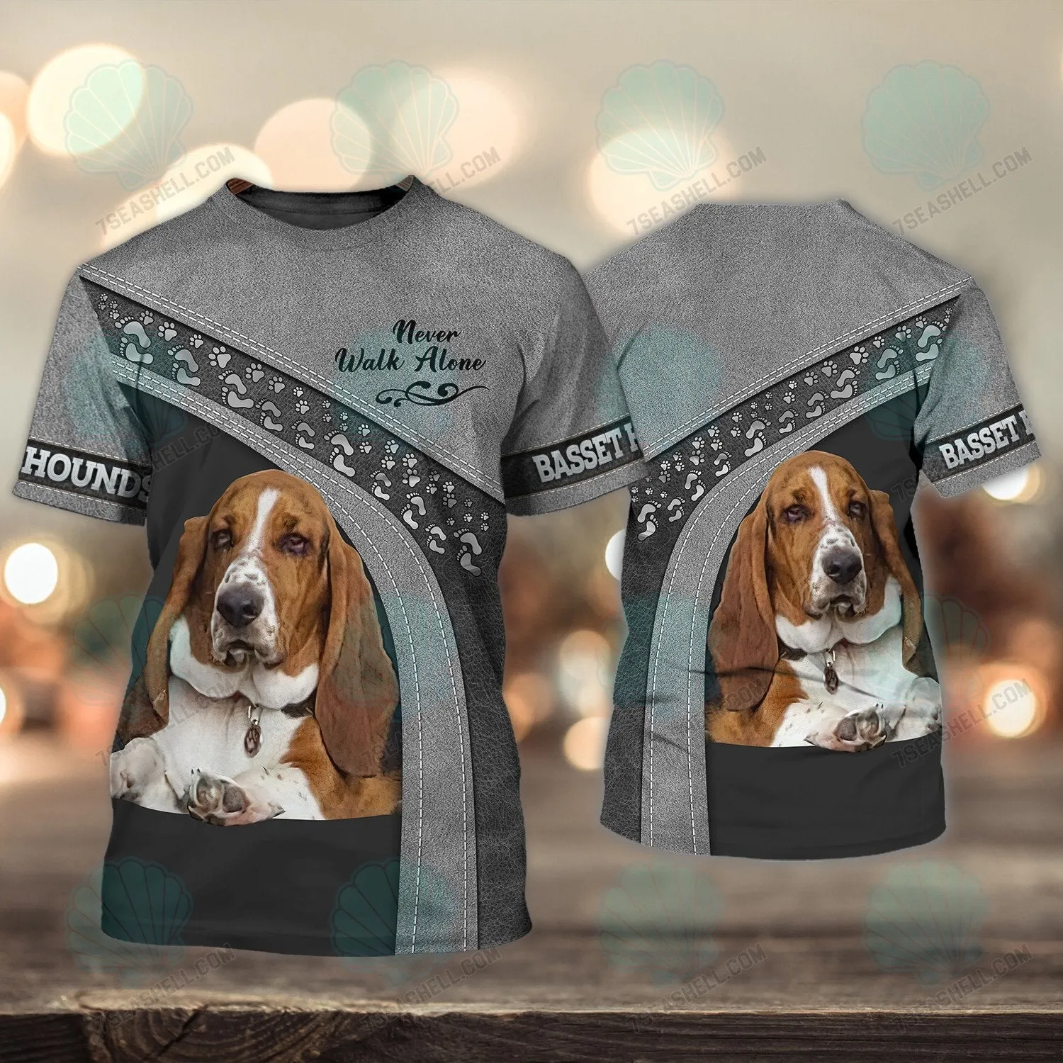 Basset Hound Love Grey Never Walk Alone 3D Full Print Shirts, Christmas Dog Memorial Gifts for loss of Dog