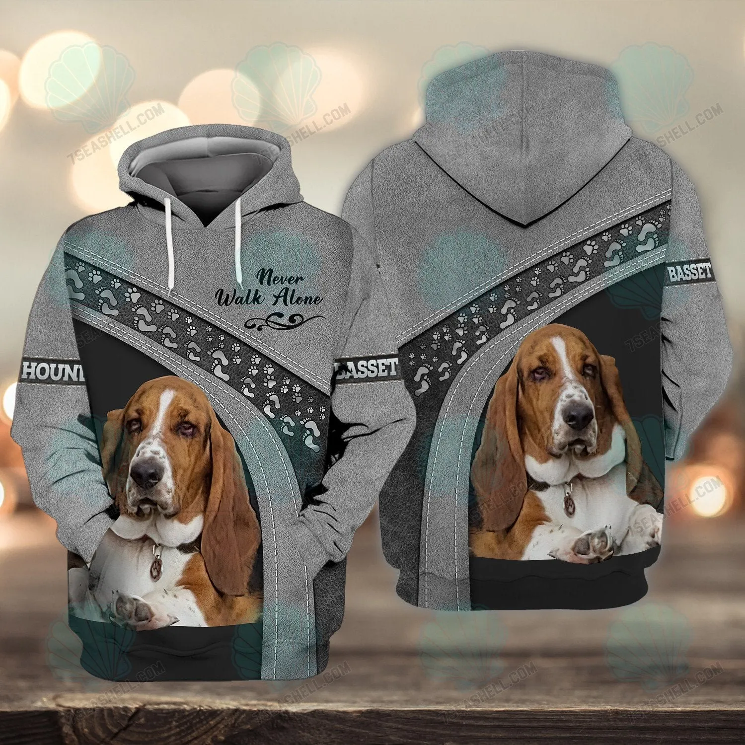 Basset Hound Love Grey Never Walk Alone 3D Full Print Shirts, Christmas Dog Memorial Gifts for loss of Dog