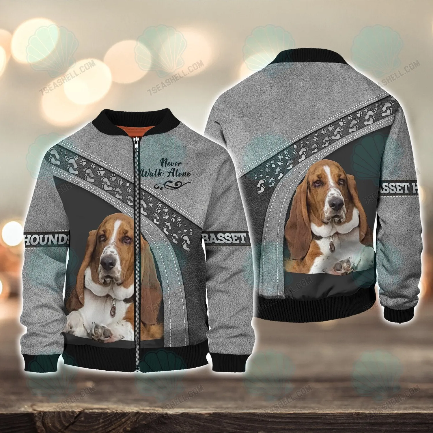 Basset Hound Love Grey Never Walk Alone 3D Full Print Shirts, Christmas Dog Memorial Gifts for loss of Dog