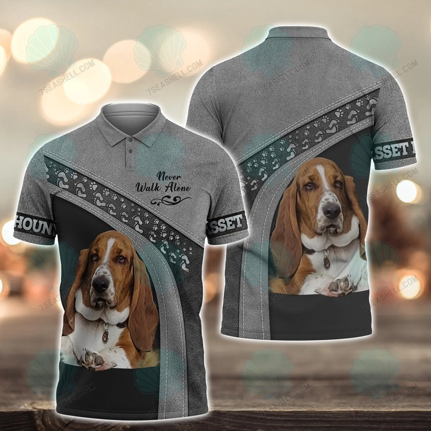 Basset Hound Love Grey Never Walk Alone 3D Full Print Shirts, Christmas Dog Memorial Gifts for loss of Dog