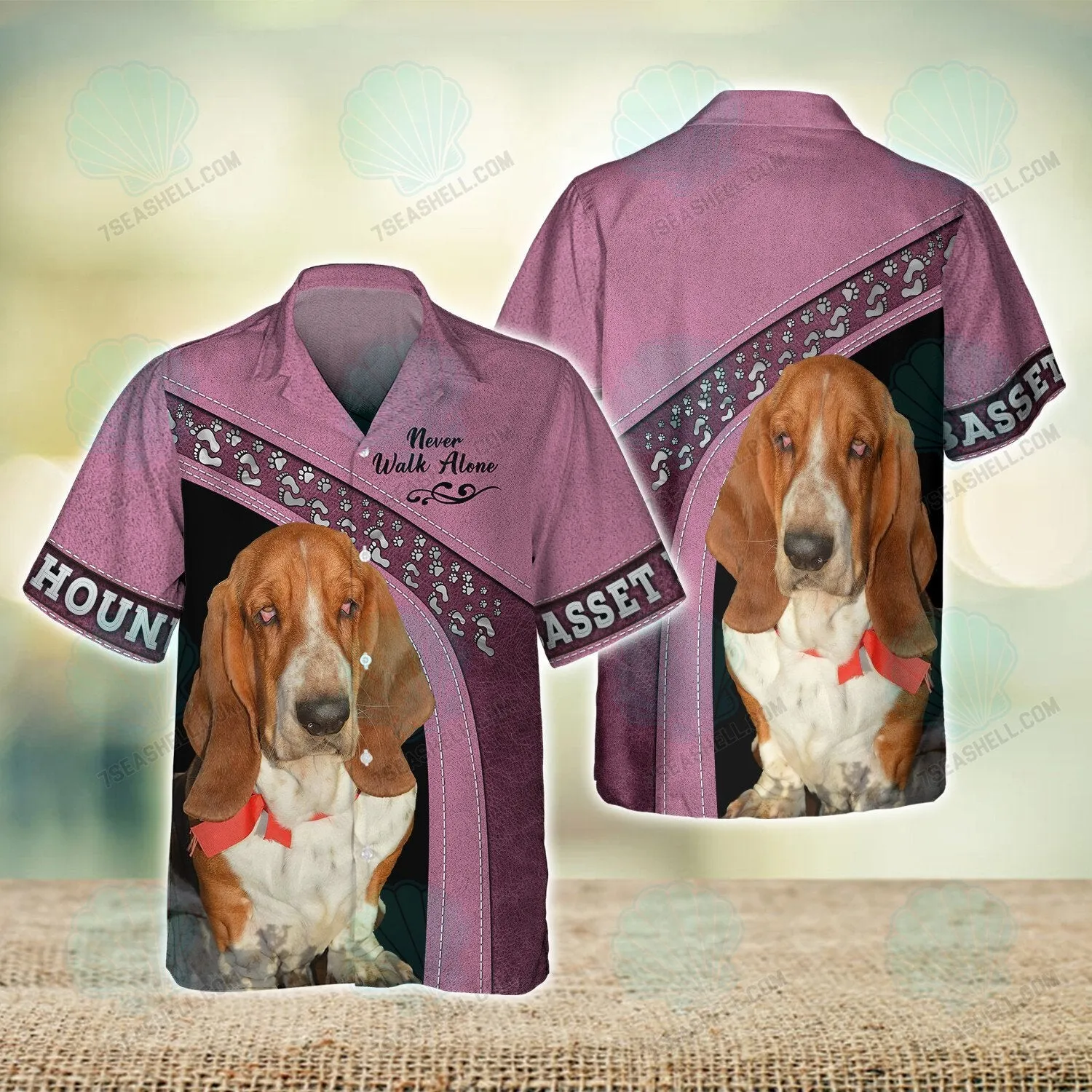 Basset Hound Love Pink Never Walk Alone 3D Full Print Shirts, Christmas Dog Memorial Gifts for loss of Dog