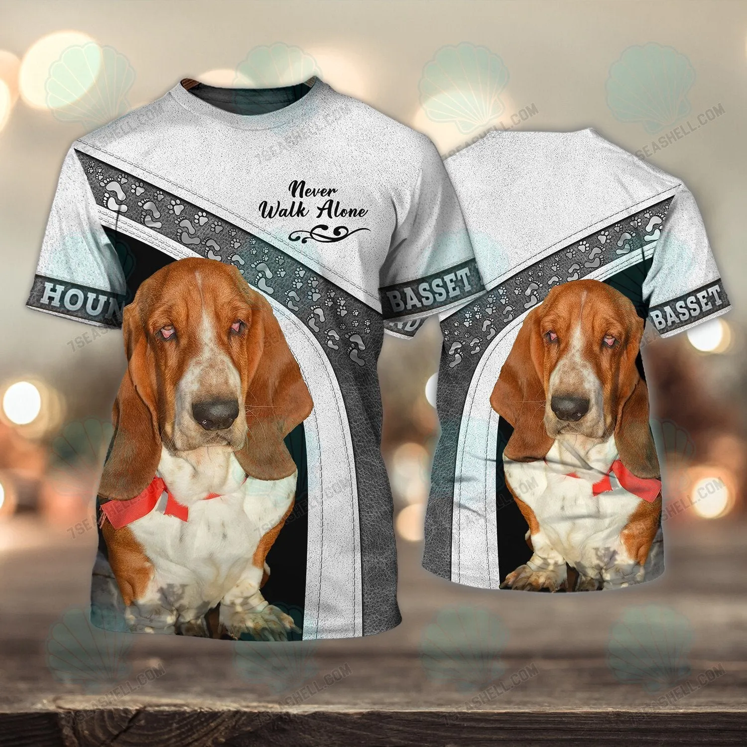 Basset Hound White Love Never Walk Alone 3D Full Print Shirts, Christmas Dog Memorial Gifts for loss of Dog