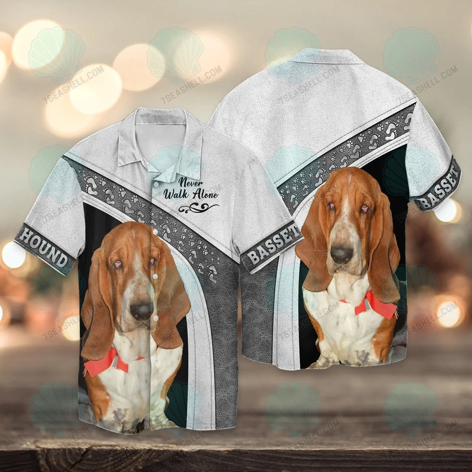 Basset Hound White Love Never Walk Alone 3D Full Print Shirts, Christmas Dog Memorial Gifts for loss of Dog