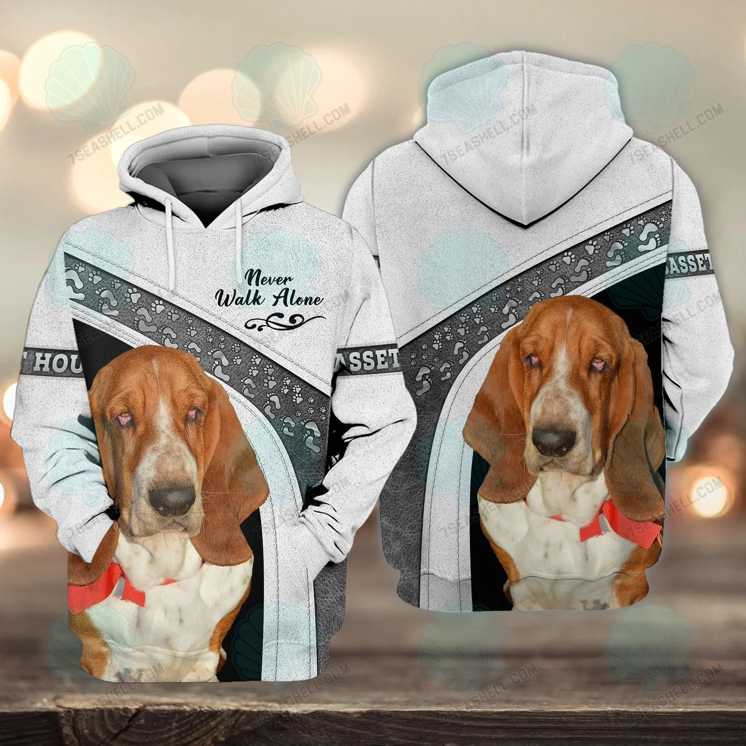 Basset Hound White Love Never Walk Alone 3D Full Print Shirts, Christmas Dog Memorial Gifts for loss of Dog