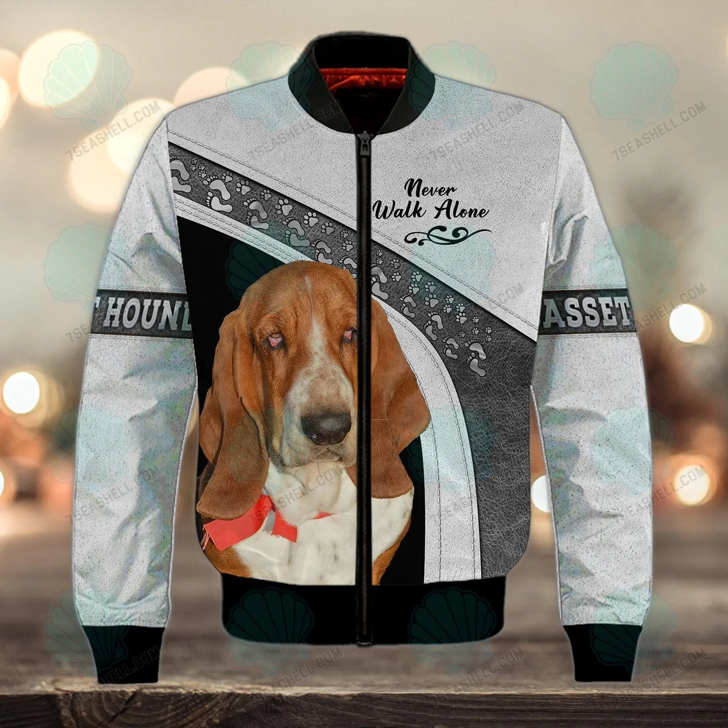 Basset Hound White Love Never Walk Alone 3D Full Print Shirts, Christmas Dog Memorial Gifts for loss of Dog