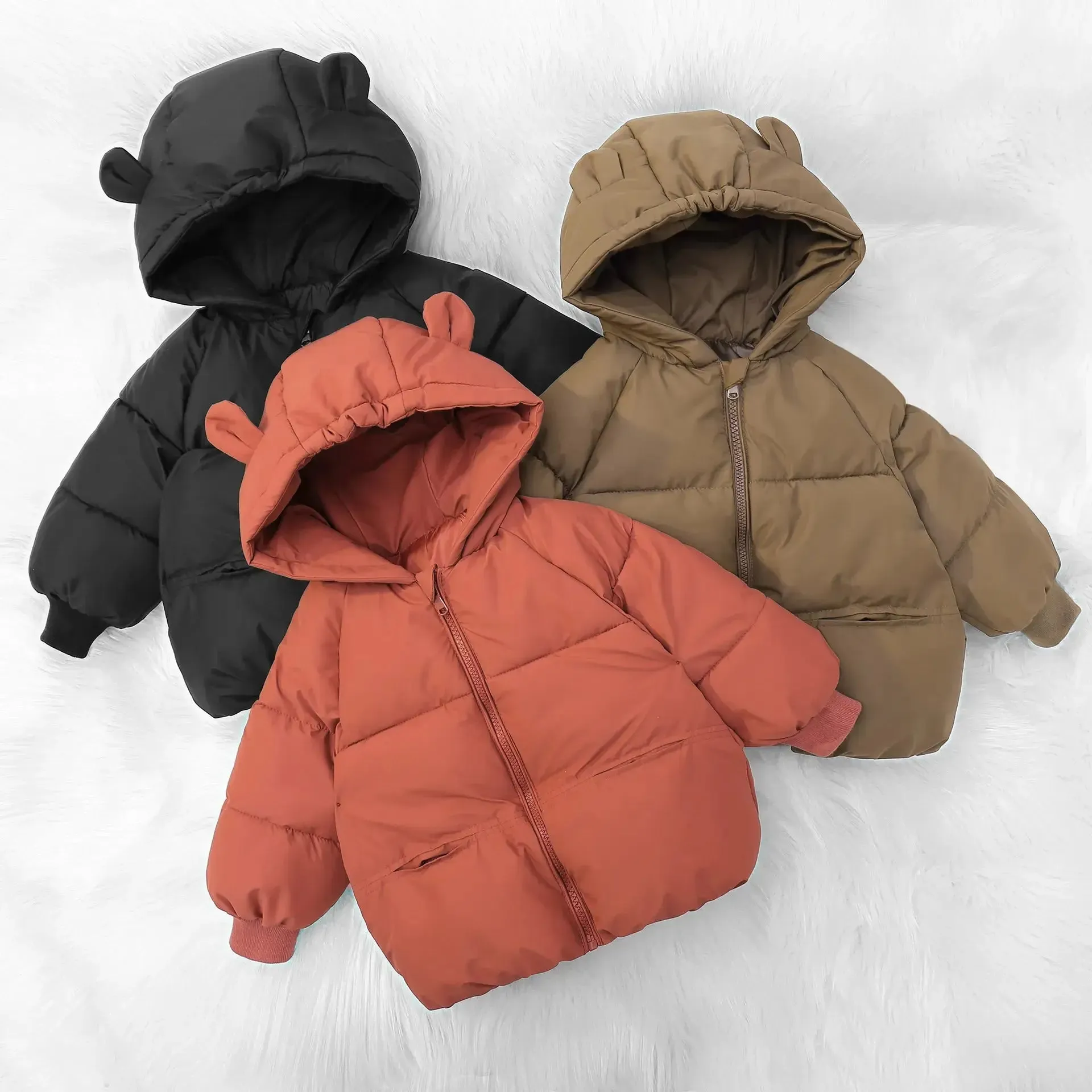 Bear Hooded Zip-Up Puffer Jacket for Kids