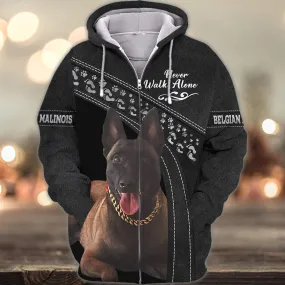 Belgian Malinois Never Walk Alone 3D Full Print Shirts, Dog Memorial Gifts for loss of Dog, Gift for Dog Lovers