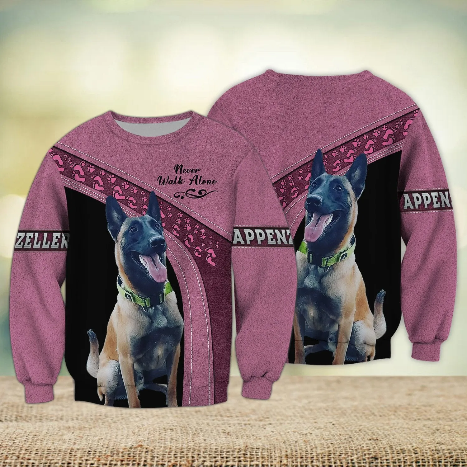 Belgian Malinois Pink Love Never Walk Alone 3D Full Print Shirts, Dog Memorial Gifts for loss of Dog, Gift for Dog Lovers