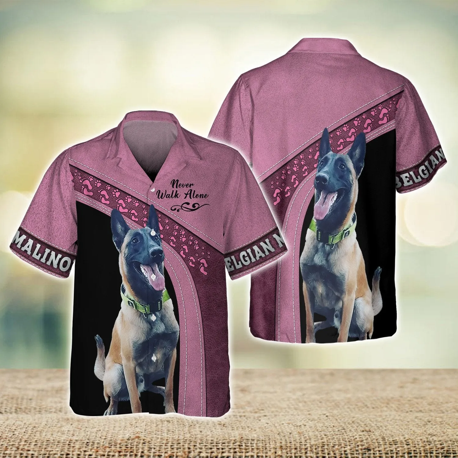 Belgian Malinois Pink Love Never Walk Alone 3D Full Print Shirts, Dog Memorial Gifts for loss of Dog, Gift for Dog Lovers