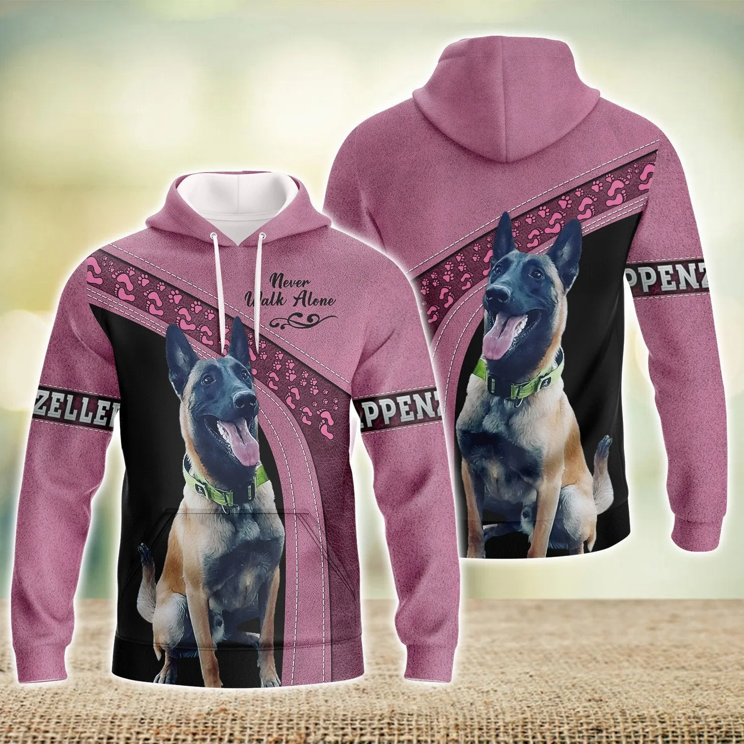 Belgian Malinois Pink Love Never Walk Alone 3D Full Print Shirts, Dog Memorial Gifts for loss of Dog, Gift for Dog Lovers